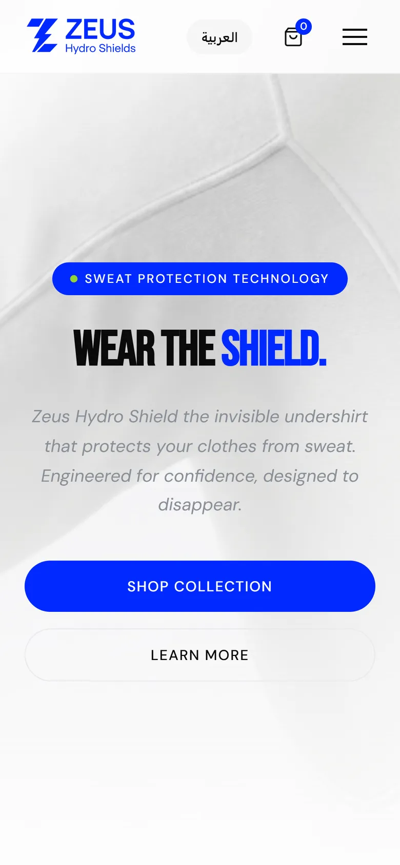 Zeus homepage on mobile